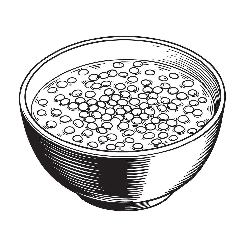 A vintage art silhouette of a bowl filled with round food items in a black and white illustration perfect for design projects vector