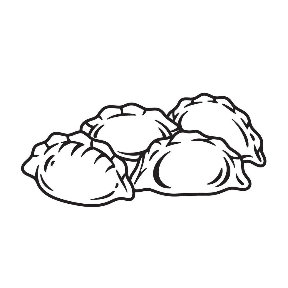 A simple vintage art silhouette of fresh handcrafted pierogi dumplings displayed on a white surface ready to be served vector