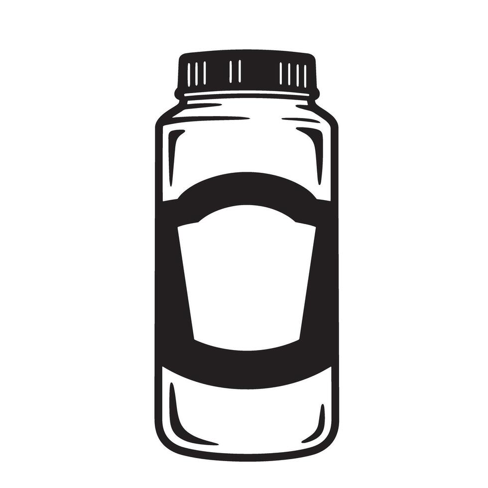 A minimalistic black and white vintage art silhouette depiction of a jar with a label on it perfect for various design projects vector