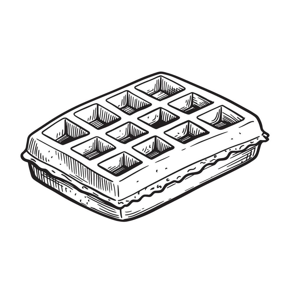 Detailed vintage art silhouette illustration depicting a classic belgian waffle ready to be eaten for breakfast or dessert vector