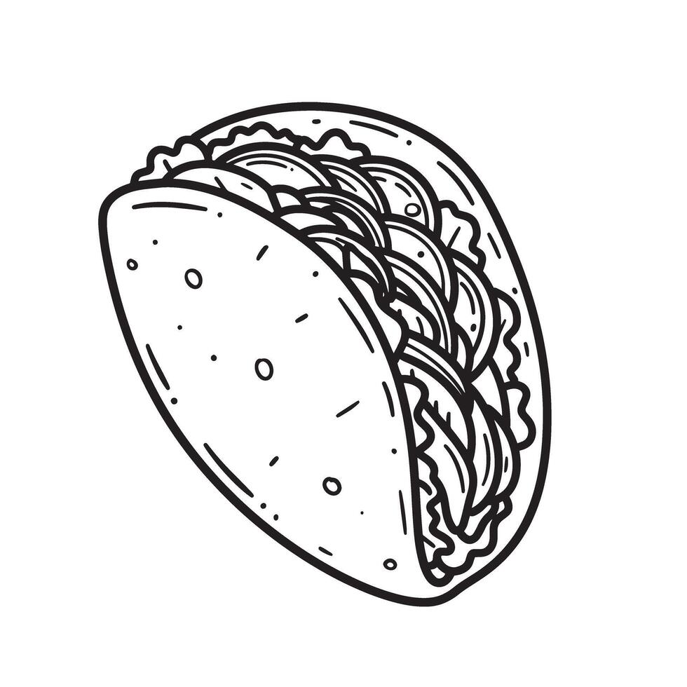 Delicious simple outline illustration of a tantalizing taco filled with fresh ingredients vintage art silhouette vector
