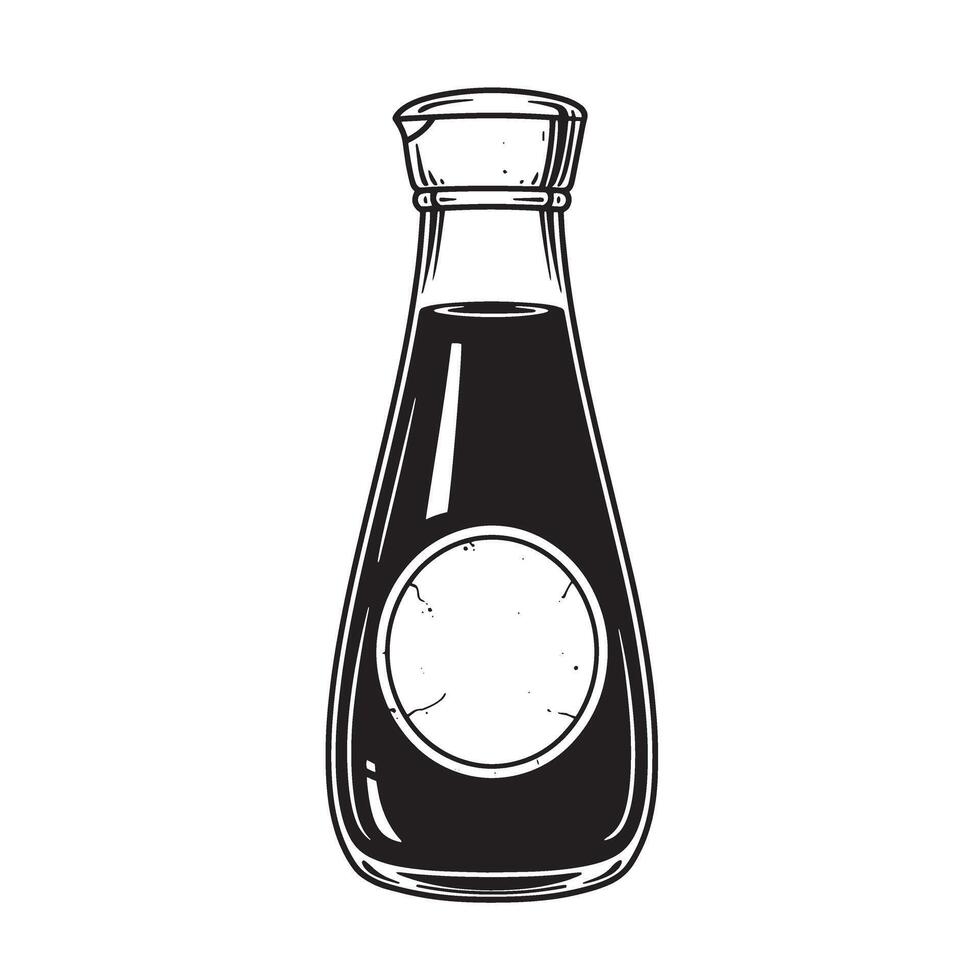 illustration of a vintage art silhouette soy sauce bottle isolated on a white background for food design vector