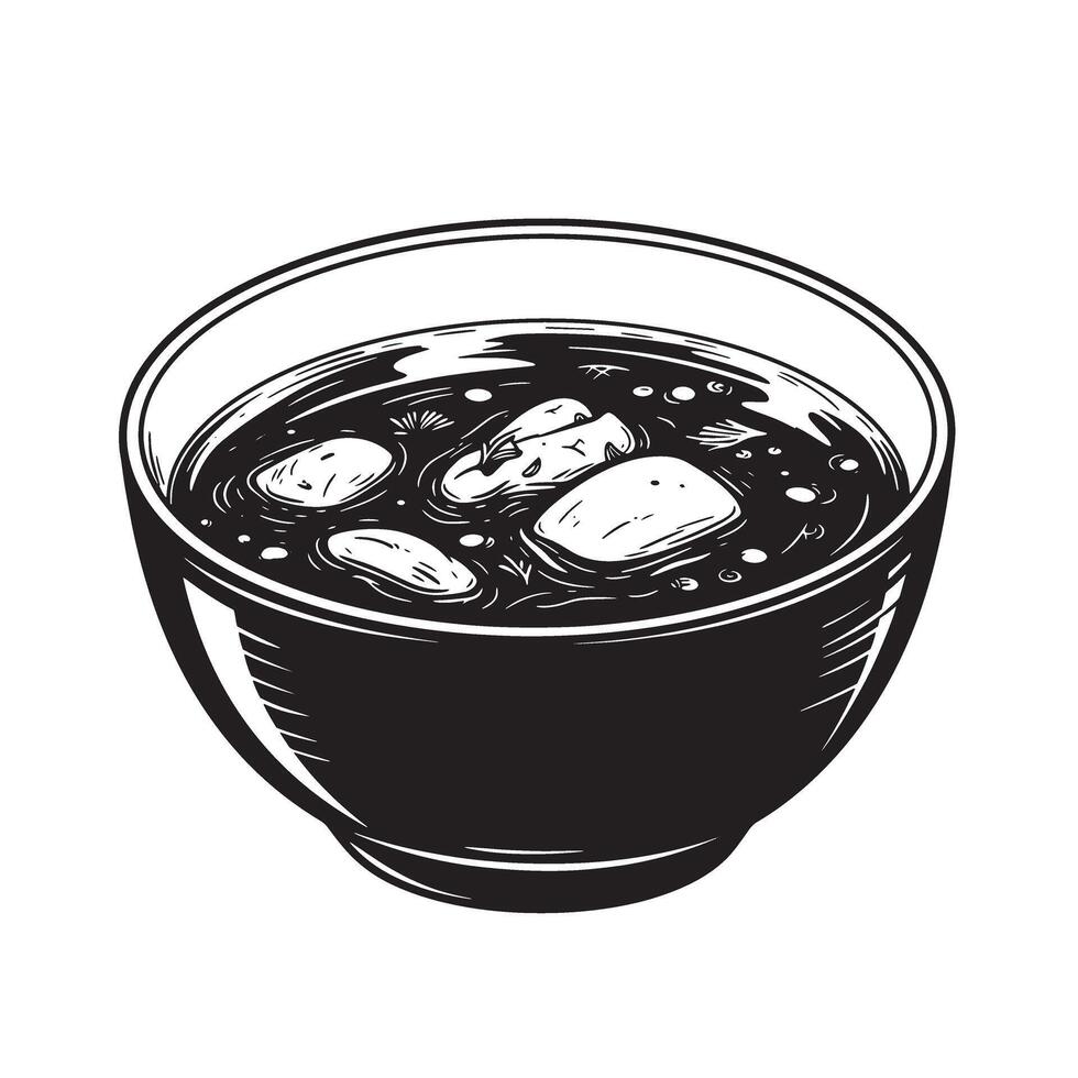 Detailed vintage art silhouette depicting a hearty bowl of soup brimming with vegetables and flavorful broth a classic culinary illustration vector