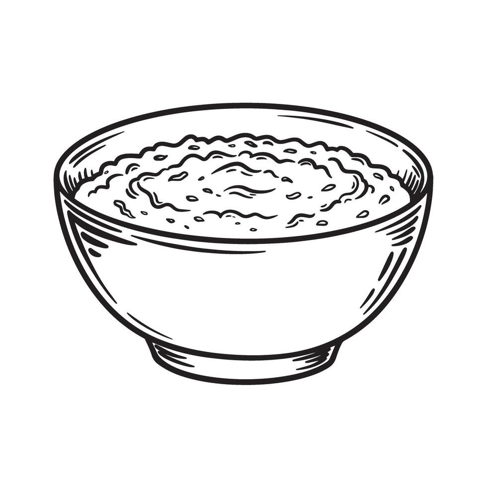Simple vintage art silhouette of a bowl filled with oatmeal or porridge ready for a delicious and nutritious breakfast vector