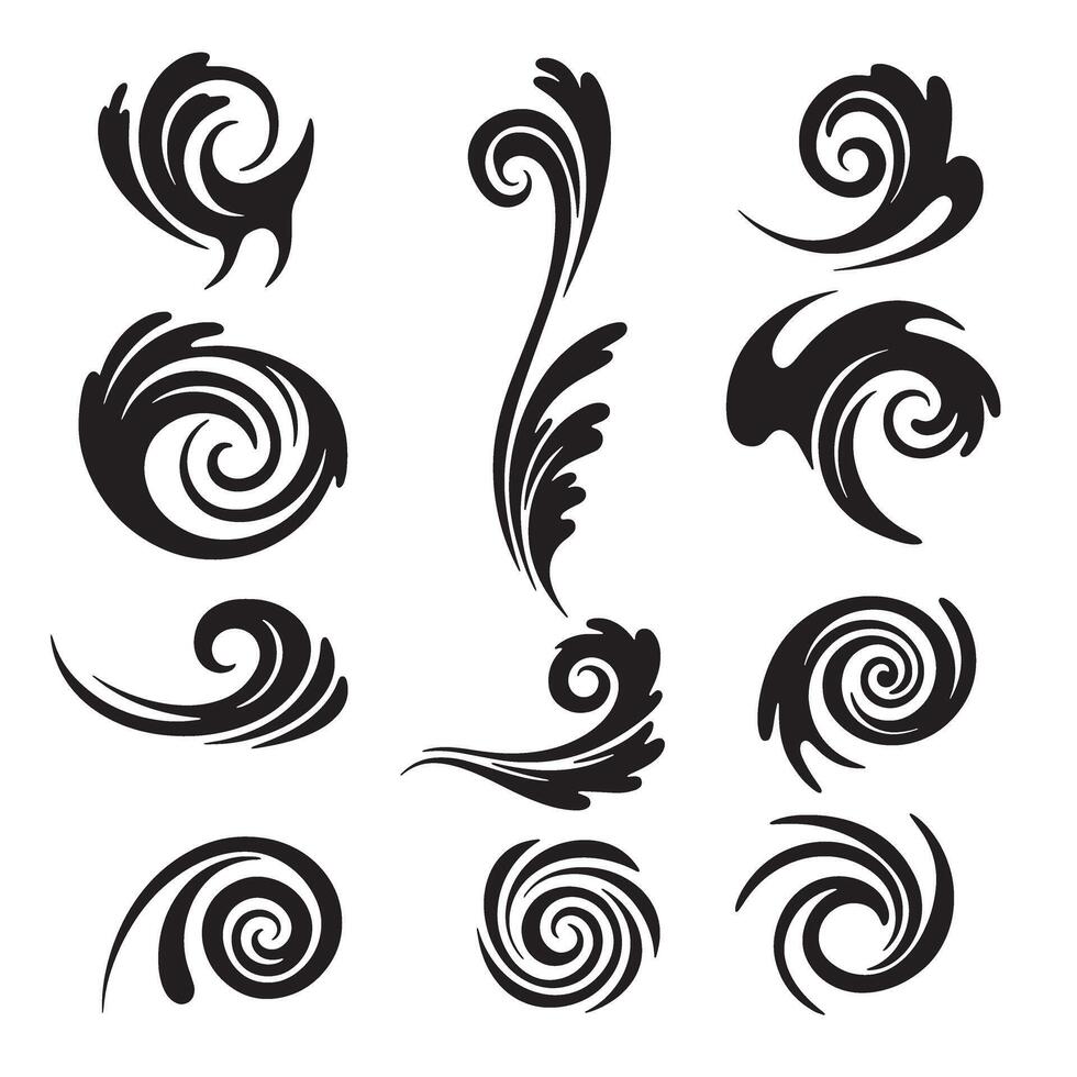 A collection of beautifully crafted vintage art silhouette decorative swirls spirals and floral design elements for various graphic projects vector
