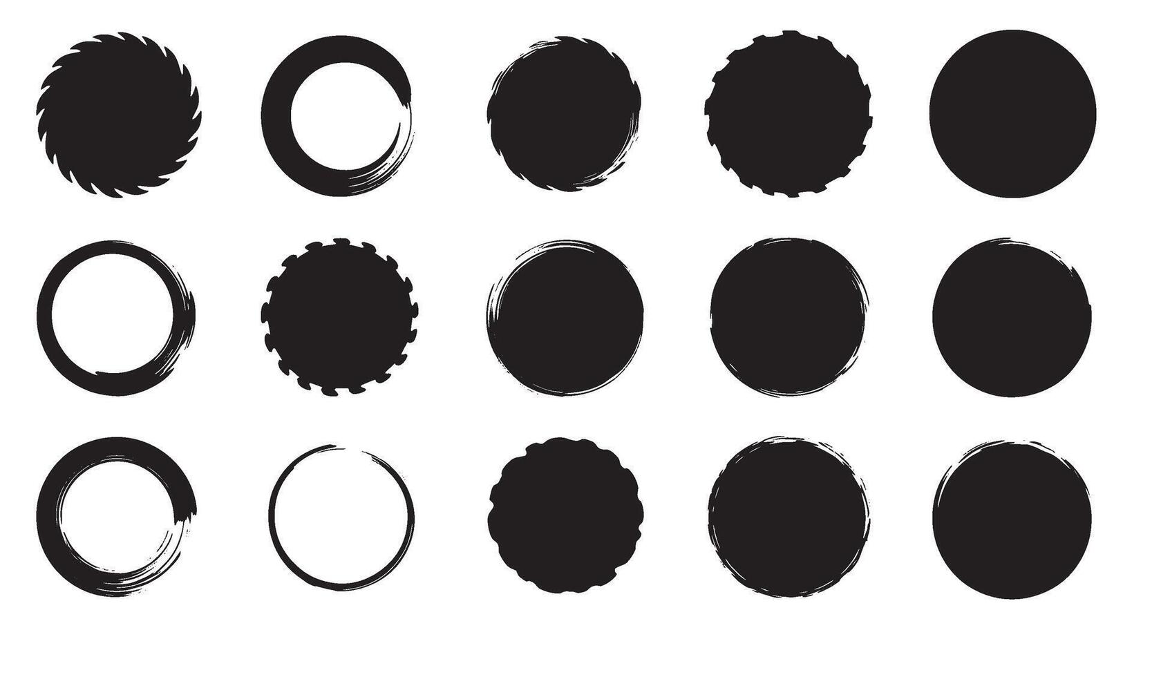 Abstract brush stroke circle shapes icon set in black and white for design elements vector
