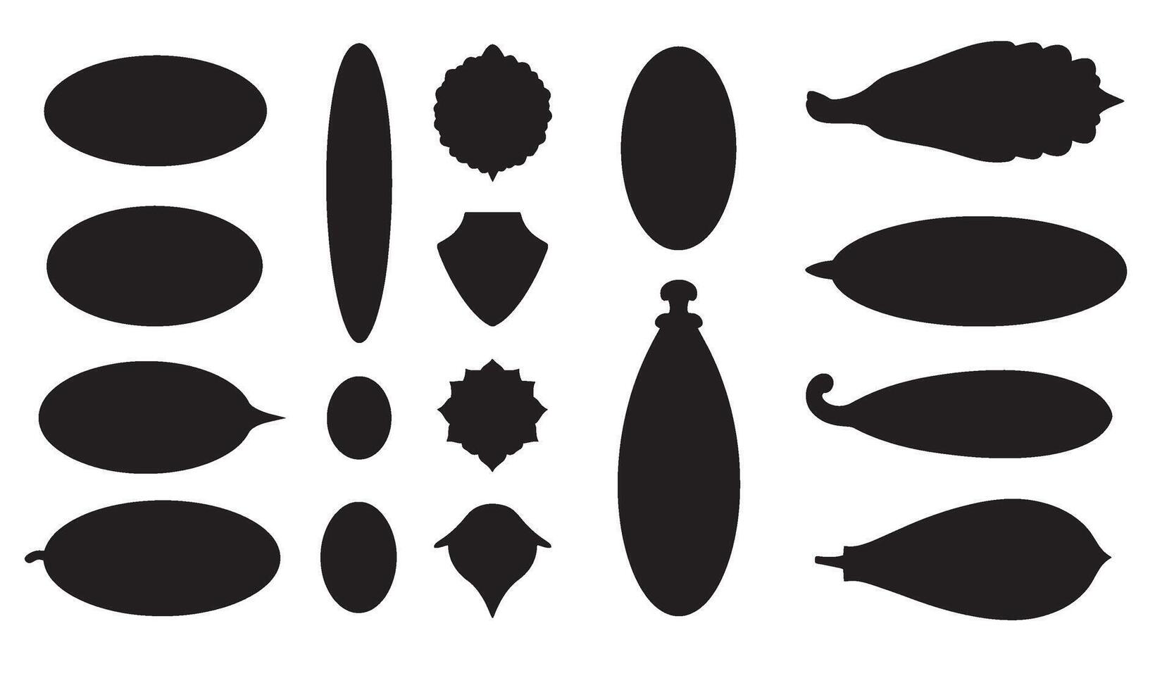 Abstract black silhouettes icon set of various shapes for design and decoration on white background vector
