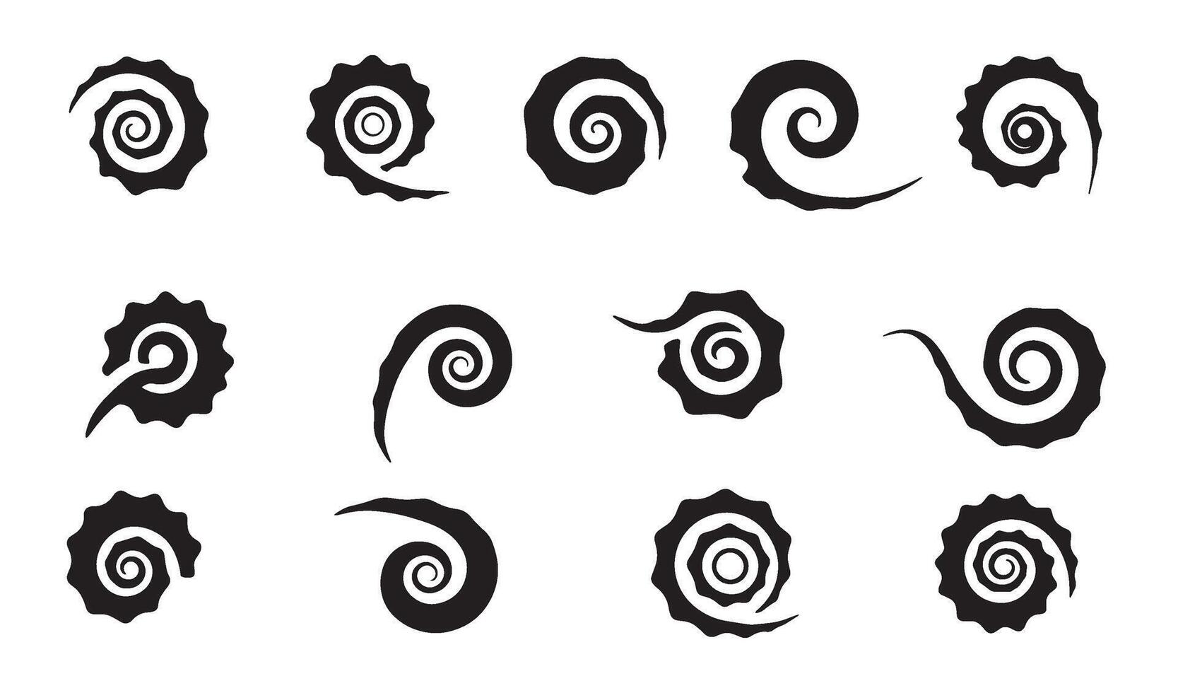 Abstract black swirls and spirals icon set for design and decorative purposes vector