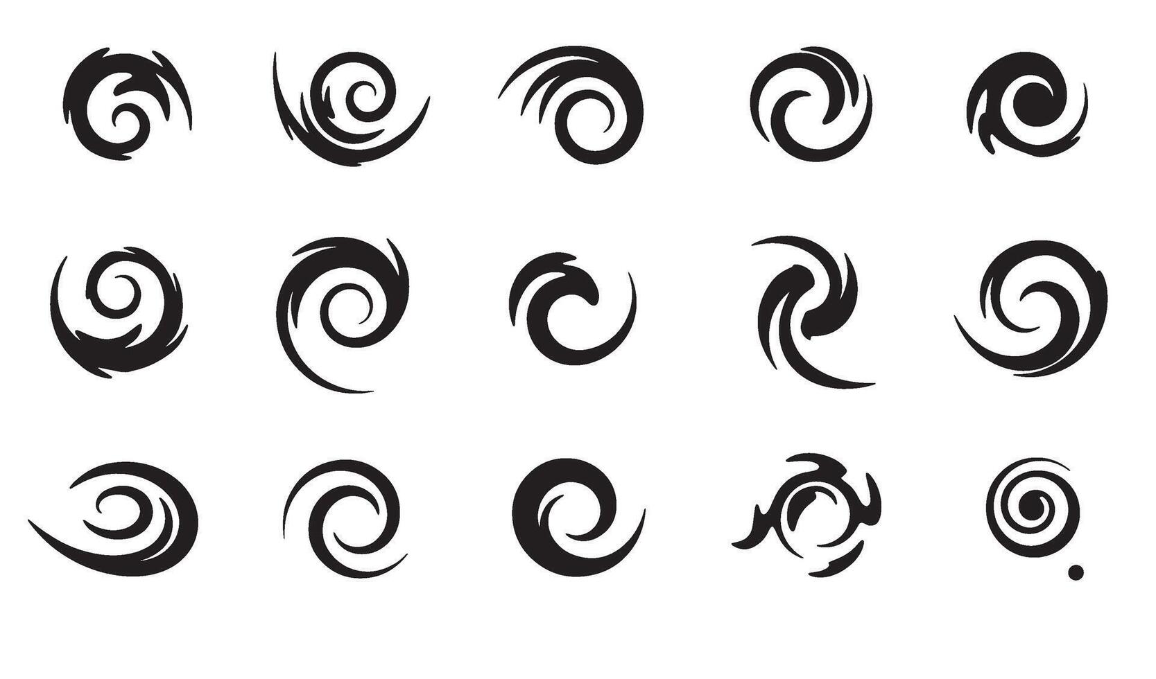 Collection of abstract swirl and spiral icons in black and white design for logos and decorative elements vector