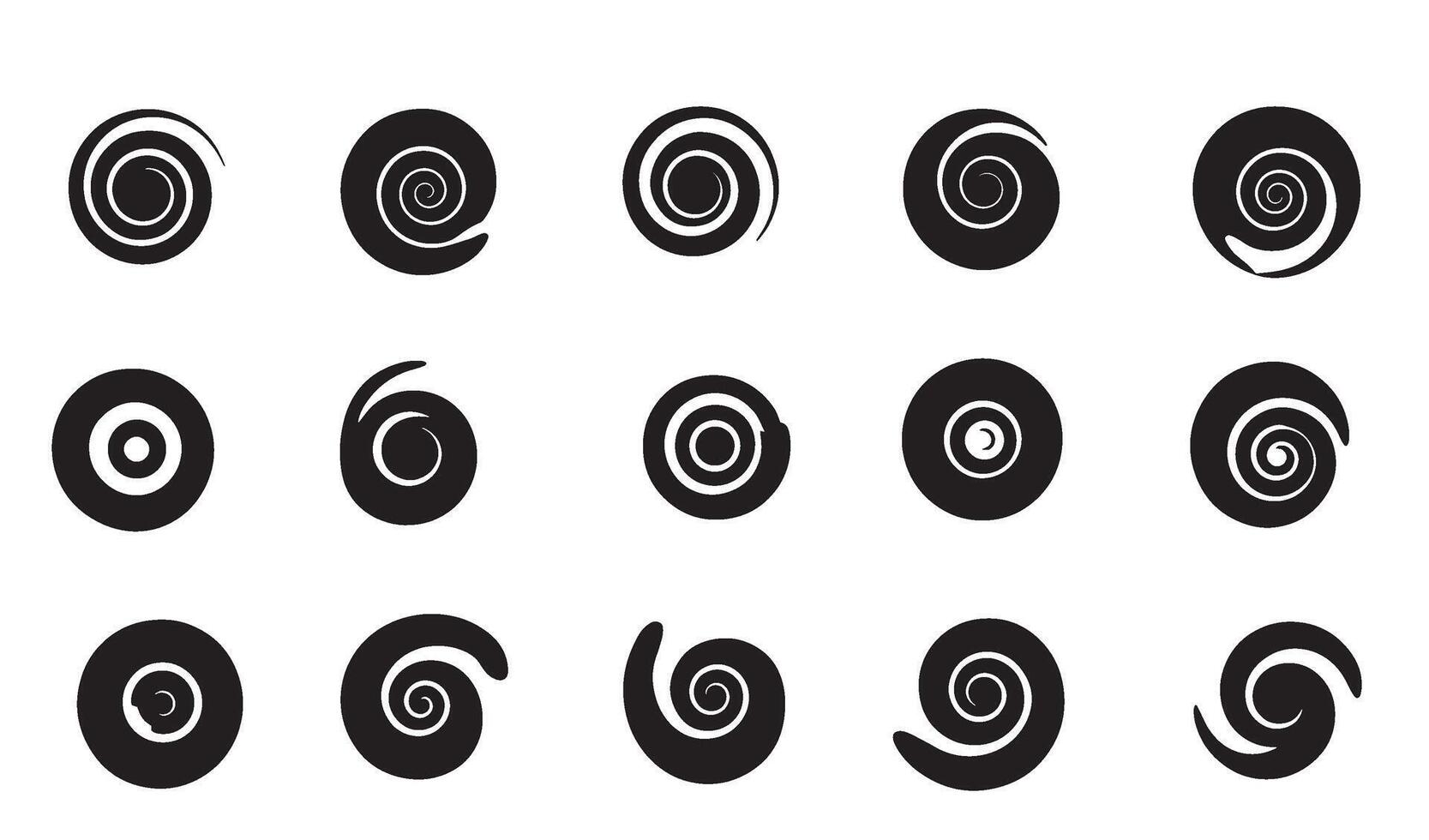 Abstract spirals in a variety of designs and circular shapes representing movement and pattern for design elements. vector