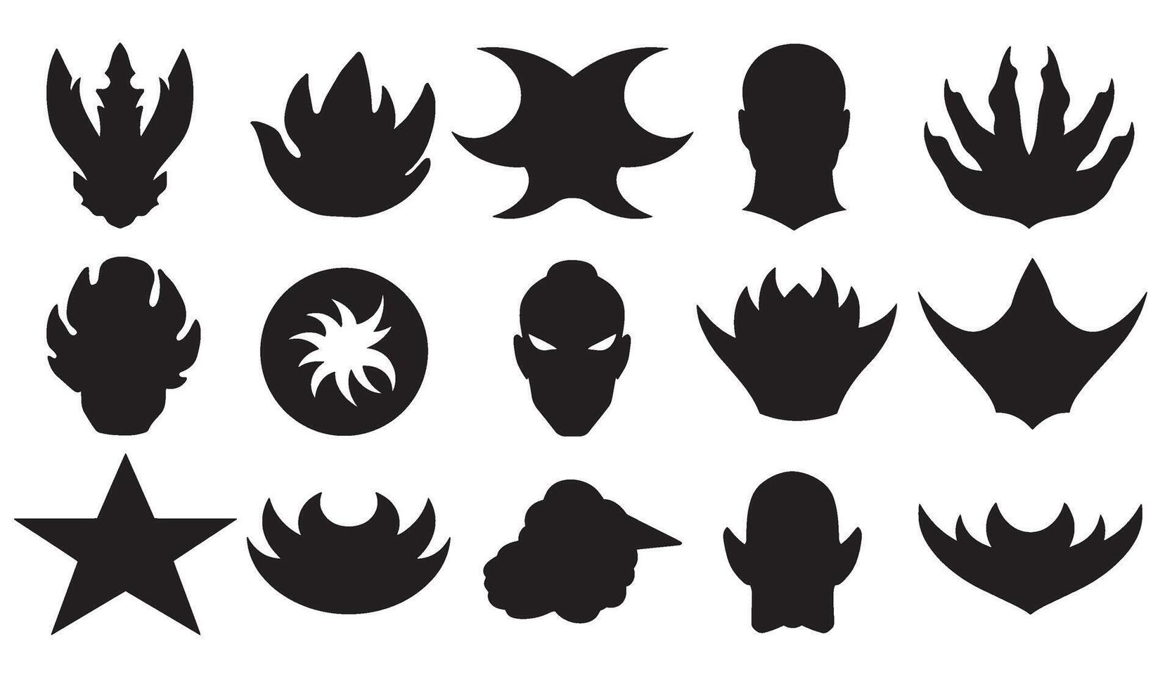 Collection of black silhouette icons emphasizing diverse shapes and designs ideal for user interface design vector