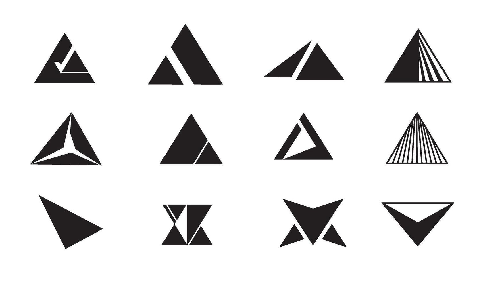 Abstract geometric triangle shapes in black and white minimalist icon set vector