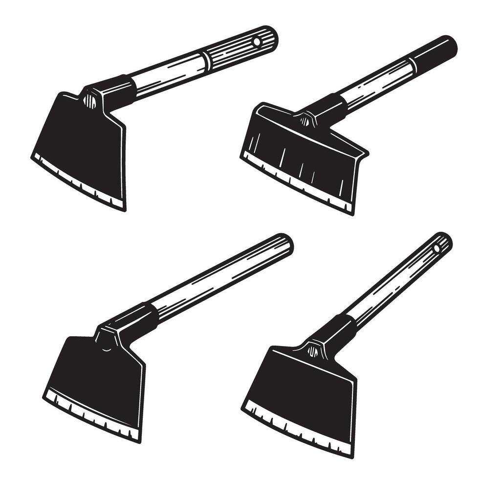 Set of four detailed hand drawn garden hoes for gardening or landscaping projects vector