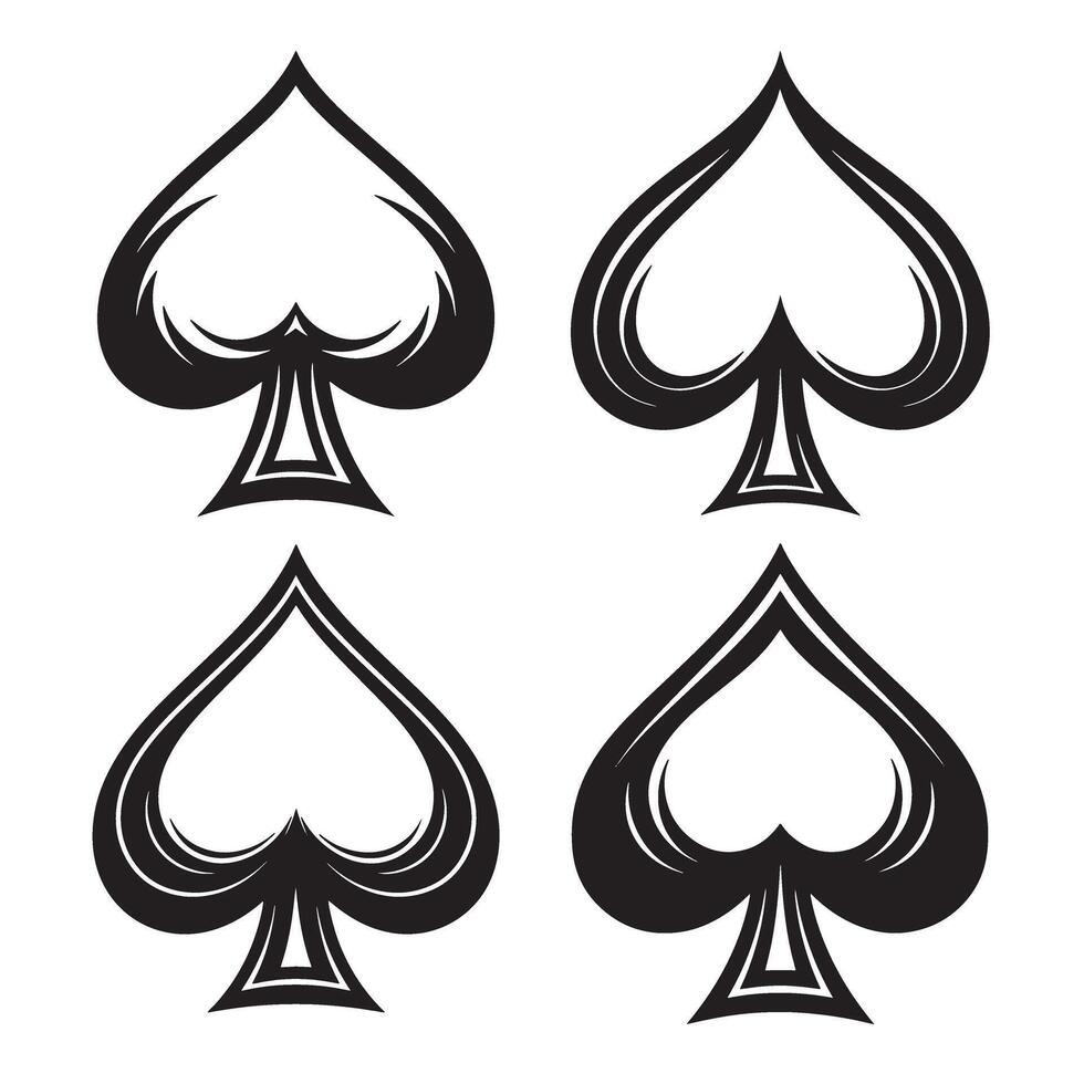 Set of four black spade card suit symbols isolated on white background vector