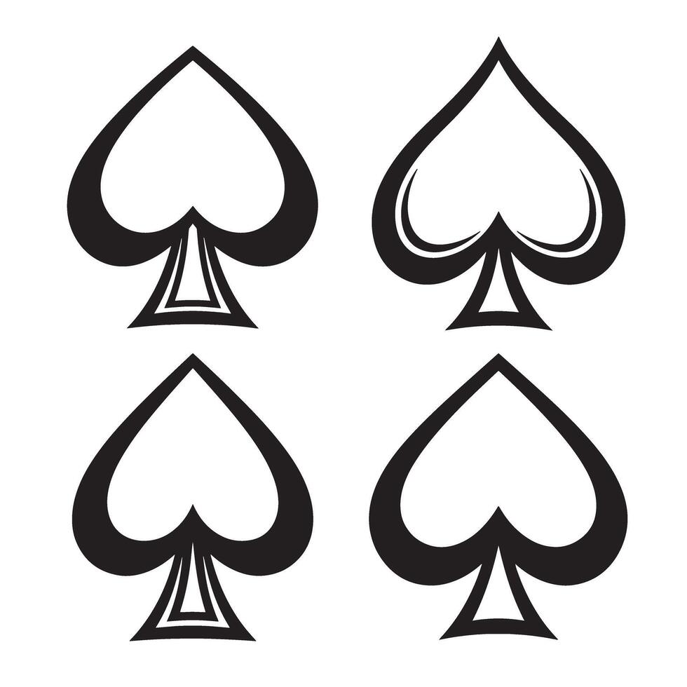 Black spade ornament set of four isolated on white background for gambling and design vector