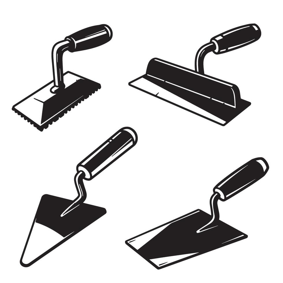 illustrations of construction trowels in a modern black and white ornament set vector