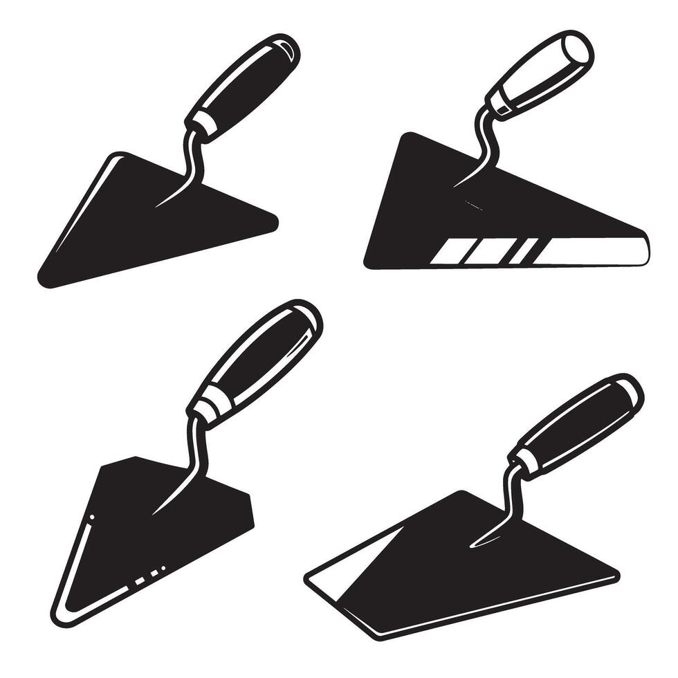 Set of four construction trowel designs in black and white ornament illustration vector