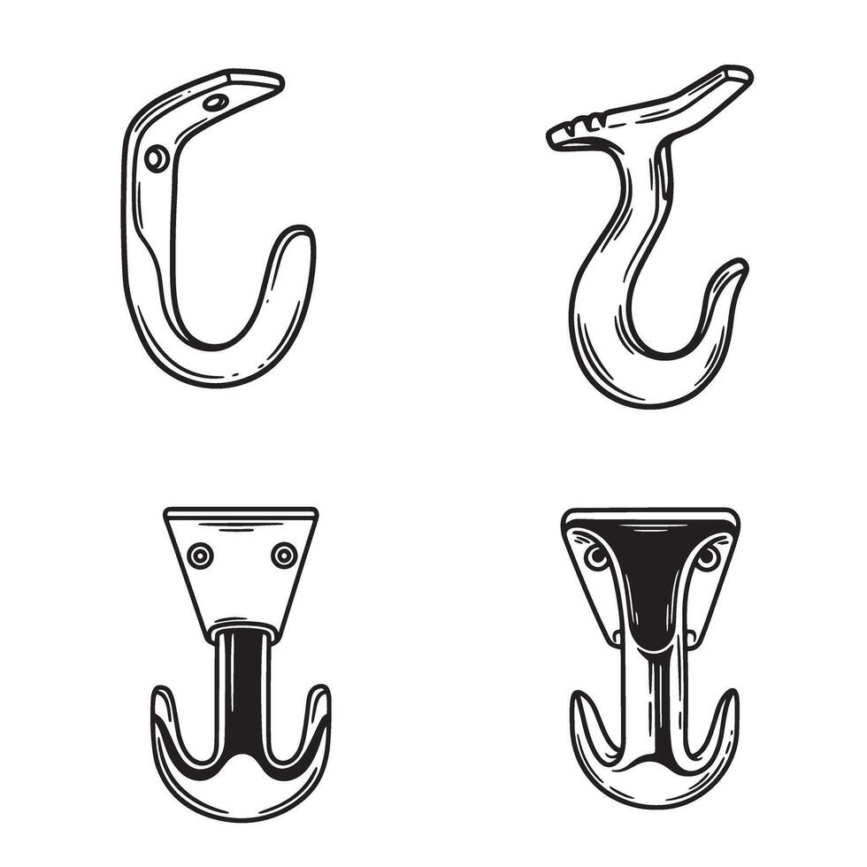 Black and white hand drawn set of hooks in various designs for decoration or ornament vector