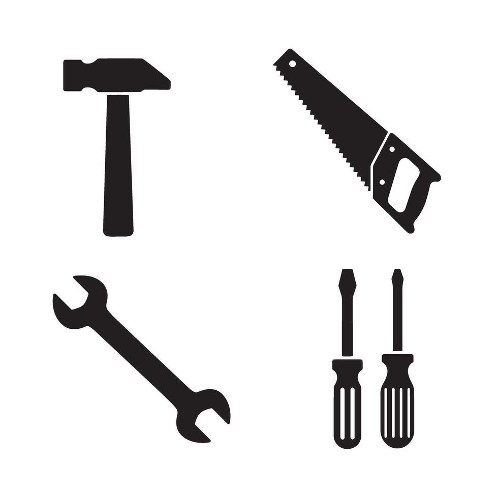 Minimalist black and white tool set for repair and diy projects vector