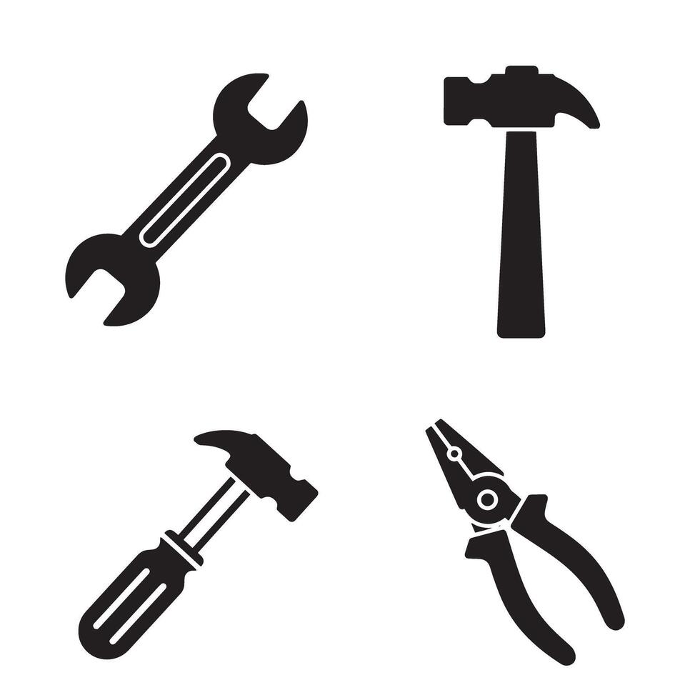 Simple black tool set with wrench hammer pliers ornament illustration vector