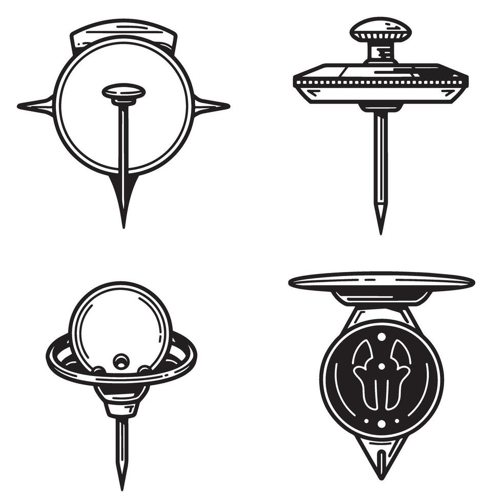 illustration of an ornament set of decorative push pins in black and white vector
