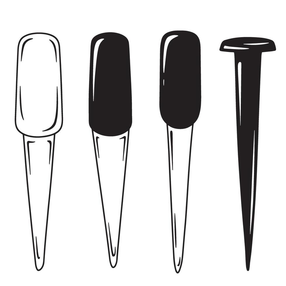 illustration set of ornamental fingernail decorations and nail shapes vector