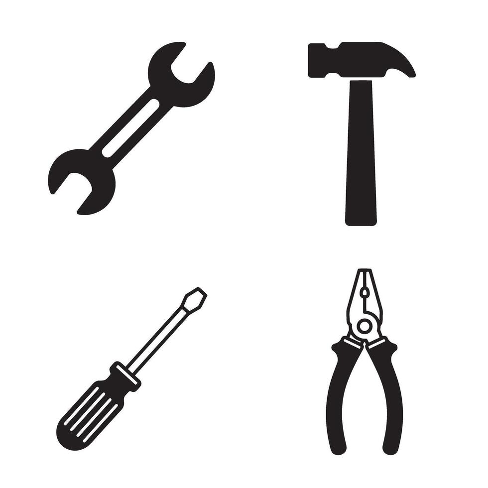 Black and white ornament set of tools for repair and construction vector