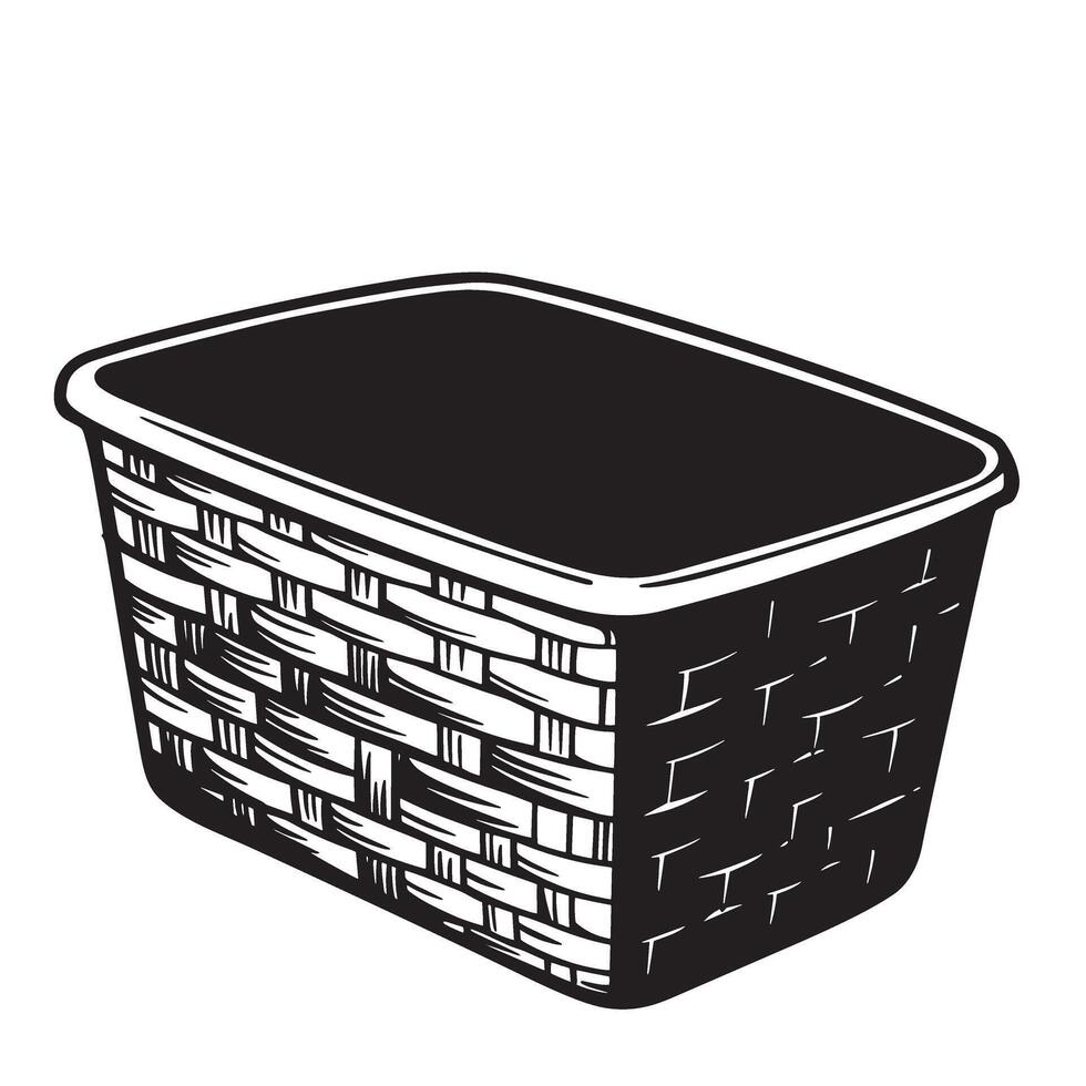 Hand drawn black and white woven basket illustration ornament set vector