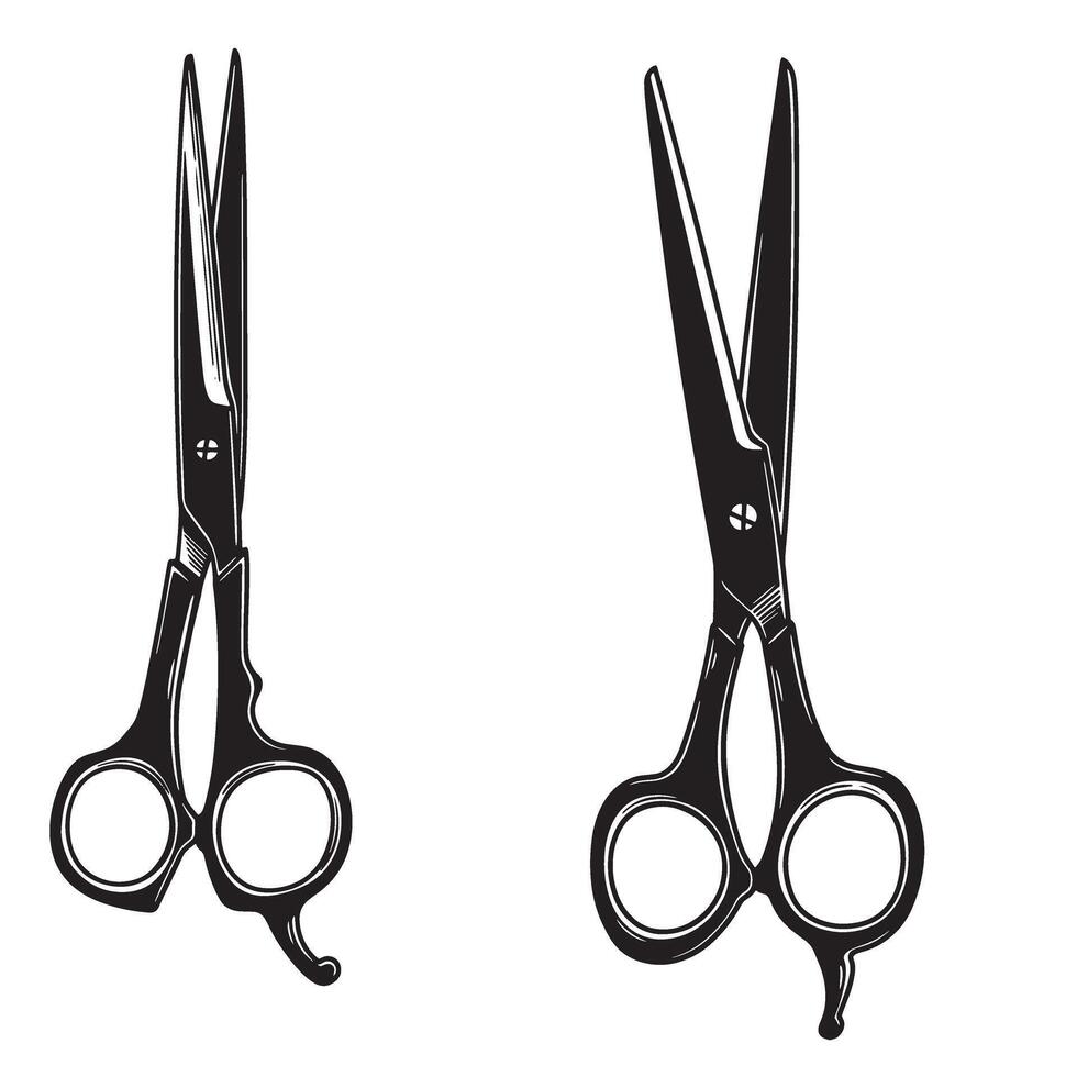 Black and white vintage hair styling scissors ornament set for barber and salon design vector
