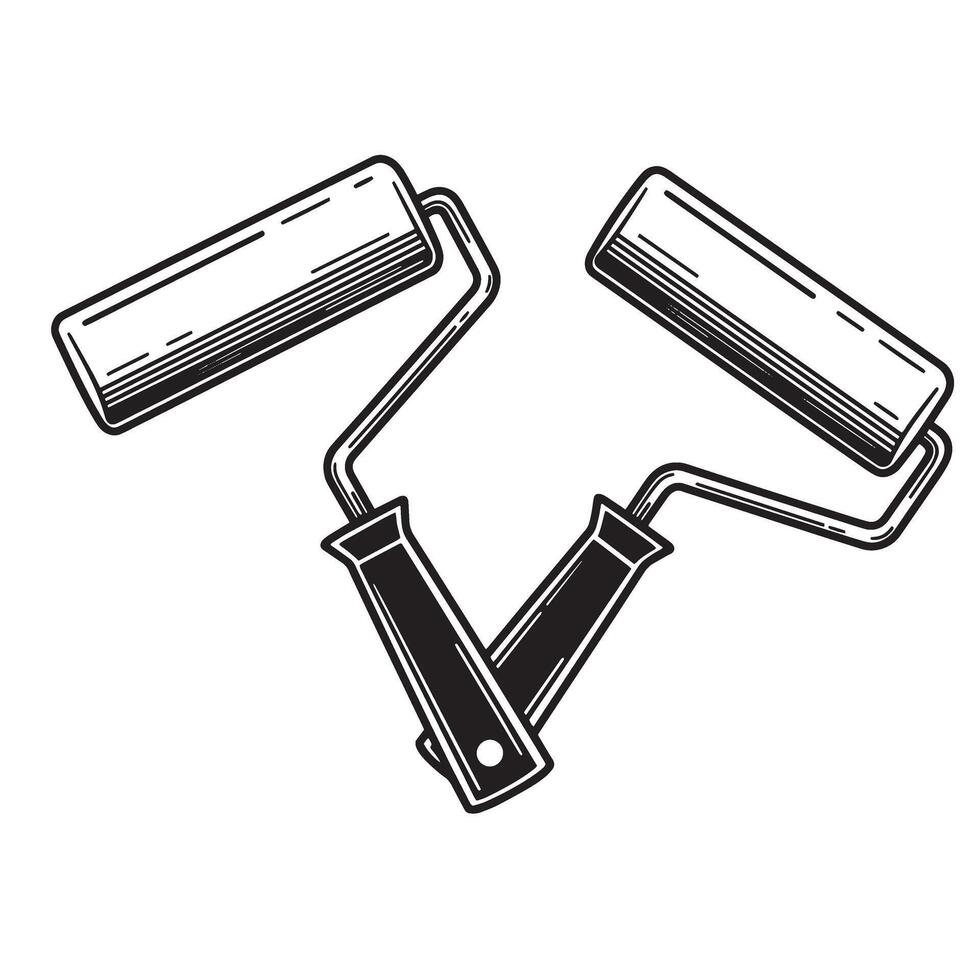 Two crossed paint rollers illustration for decoration and ornament set vector