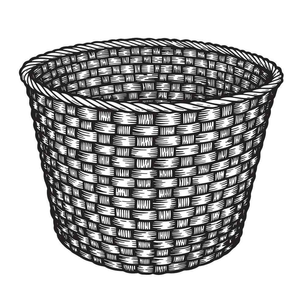 Decorative woven basket illustration black and white ornament design for crafts and projects vector
