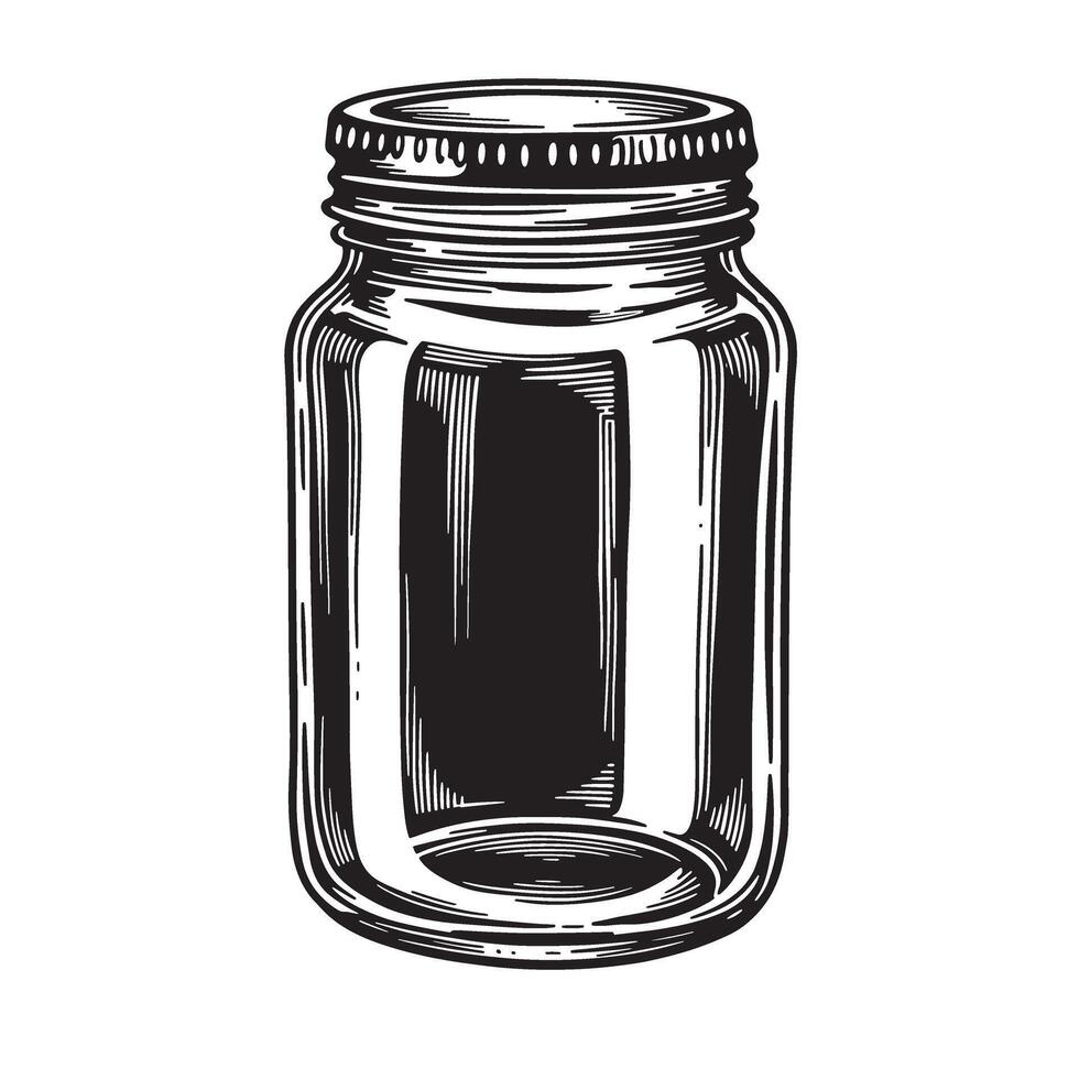 Detailed vintage hand drawn illustration of an empty jar for preserving food ornament set vector