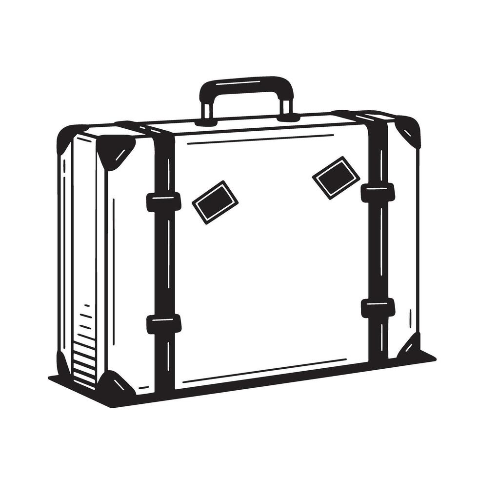 Vintage suitcase illustration a detailed black and white line art design with ornament set for travel and journey vector