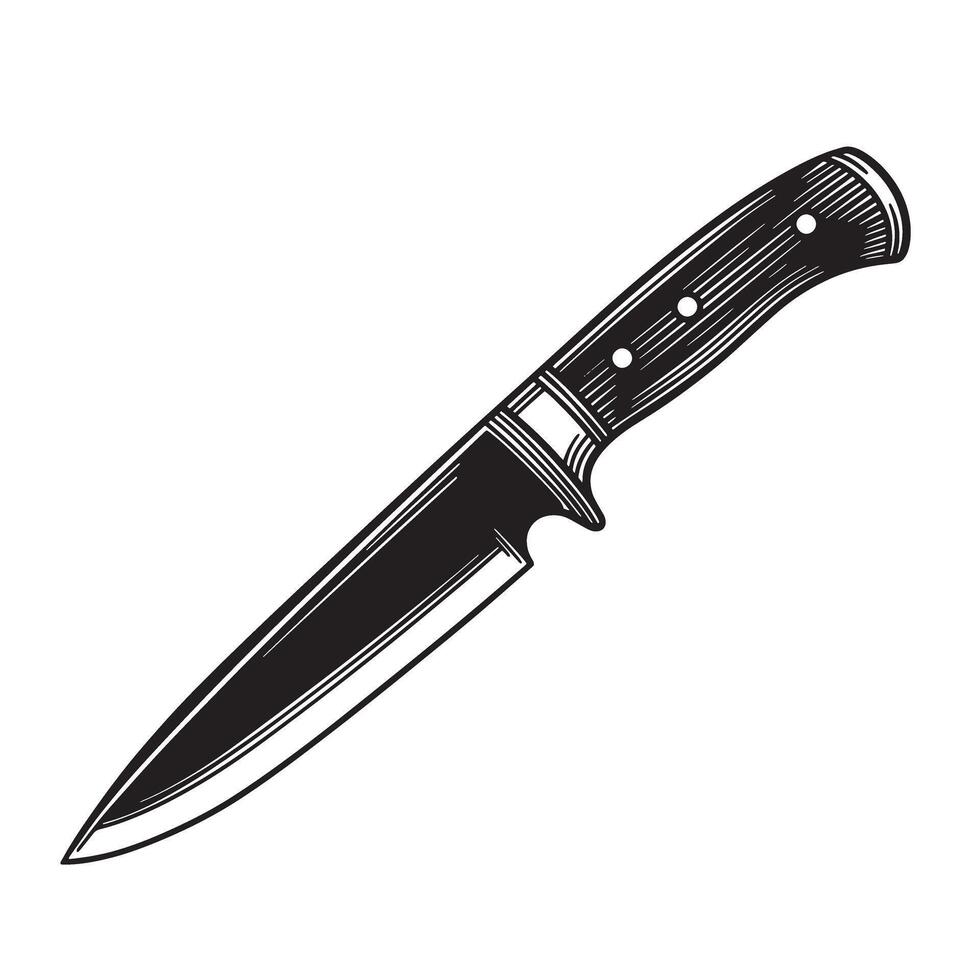 Detailed black and white illustration of a classic knife with intricate handle ornament vector