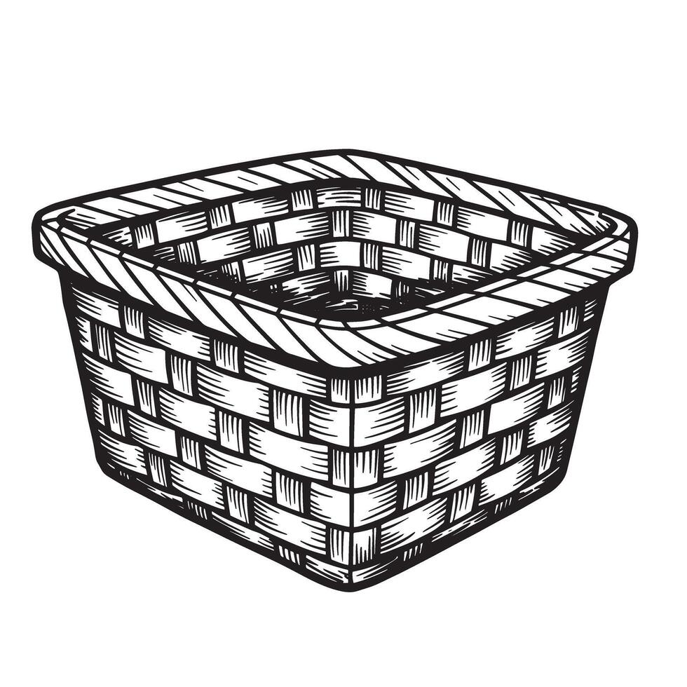 Hand drawn woven basket illustration a detailed black and white drawing suitable for decor and design ornament set vector