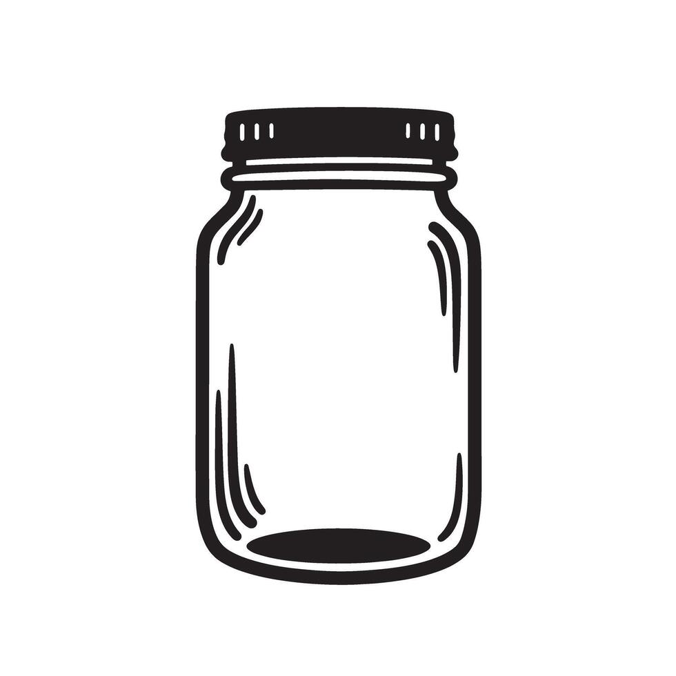 Simple black and white illustration of an empty mason jar perfect for food storage and ornament set designs vector