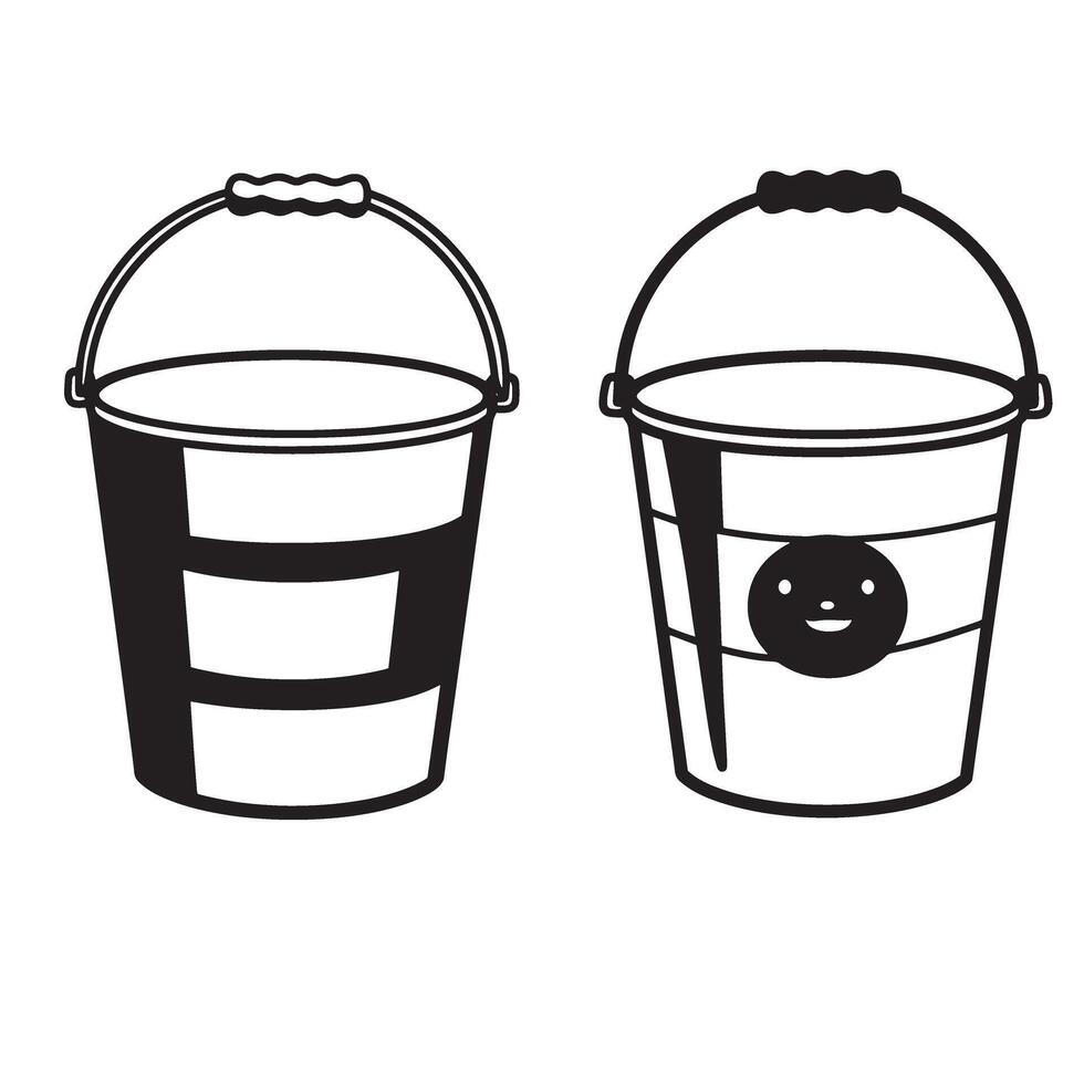 Two black and white buckets in style set ornament collection vector