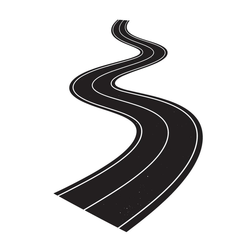 Winding black road graphic with white lane lines isolated on a clean white background illustration vector