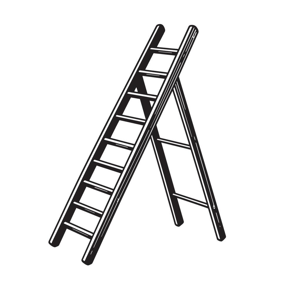 Simple black and white illustration of a wooden ladder with a traditional design perfect for various projects vector