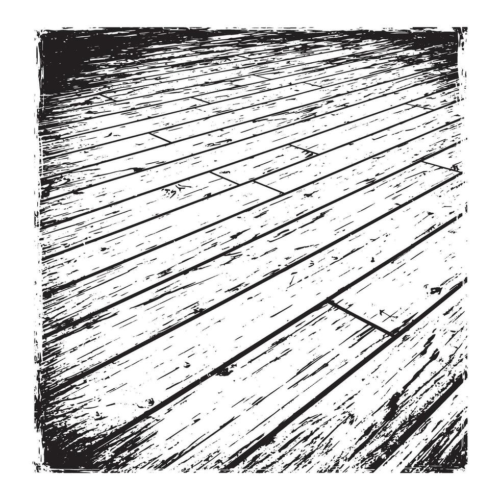 Grunge textured illustration depicting weathered wood planks creating a textured pattern with perspective and visible grain vector