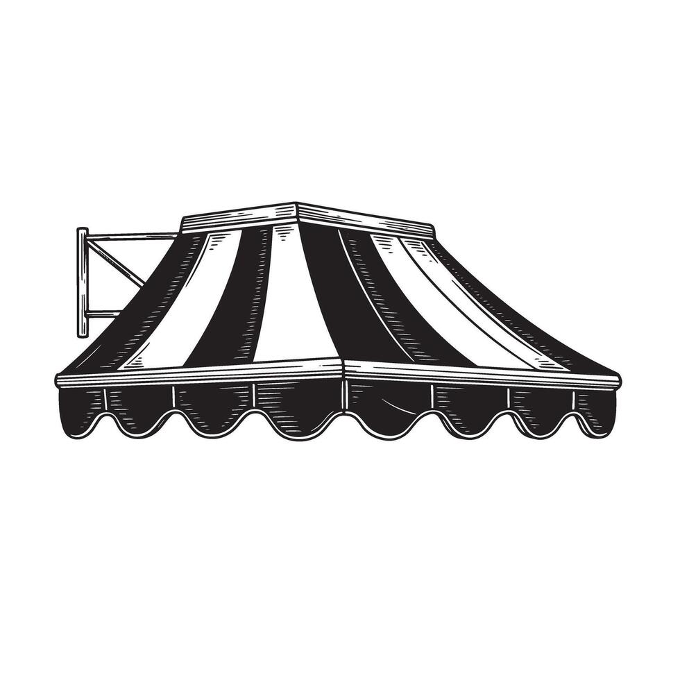 illustration of a black and white striped shop awning in a vintage engraving style design vector