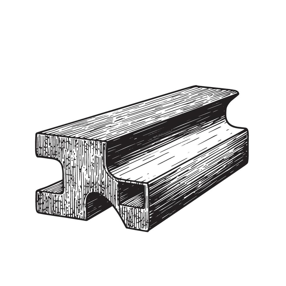 Hand drawn artistic illustration of a cross section of a railway track isolated on a white background. vector