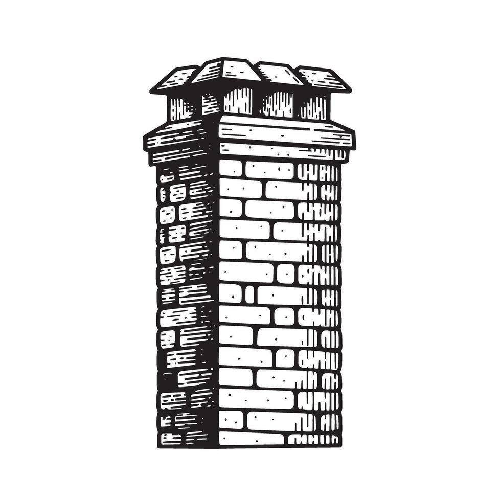 Detailed architectural illustration of a brick chimney featuring a textured design and a classic decorative top element vector