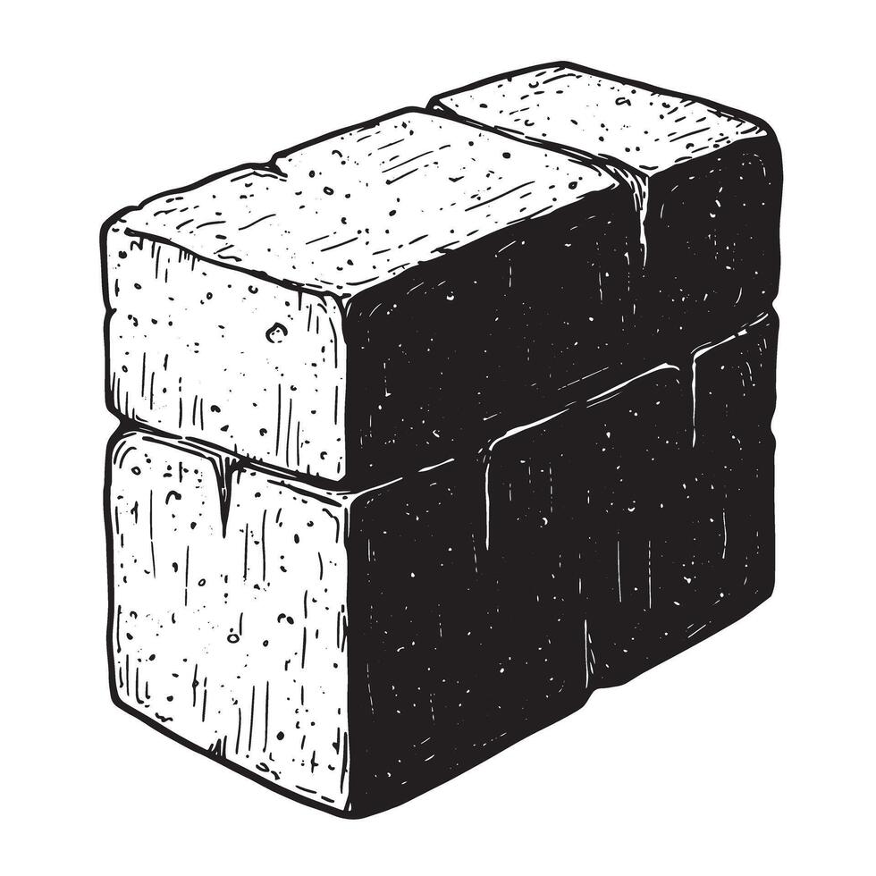 Black and white artistic illustration of stacking bricks depicting construction material and building design vector