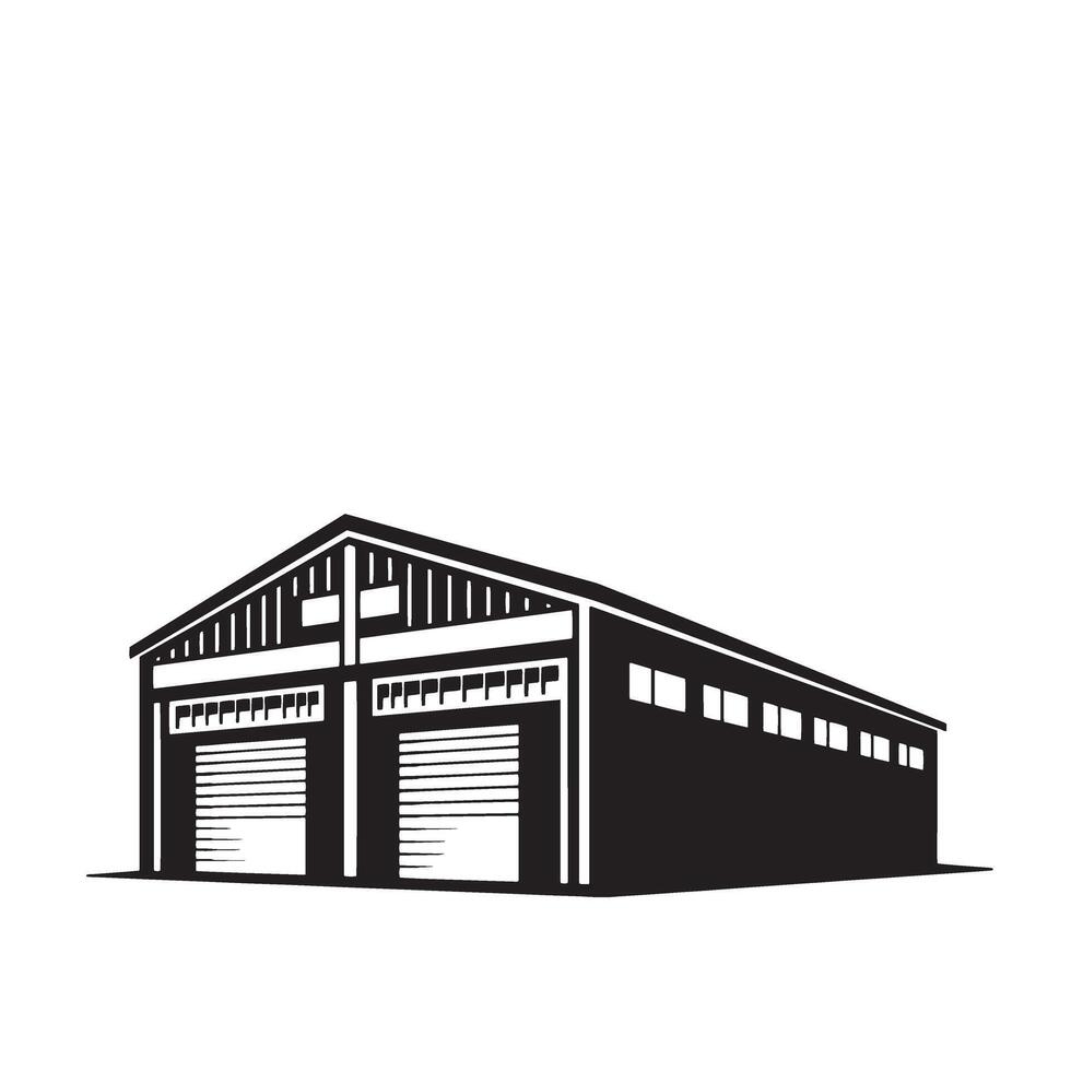 Simple monochrome illustration of a warehouse building depicting storage and logistics for commercial purposes vector