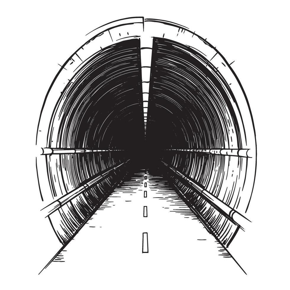 Perspective view of tunnel hand drawn with a simple design on a white background suitable for various creative projects vector