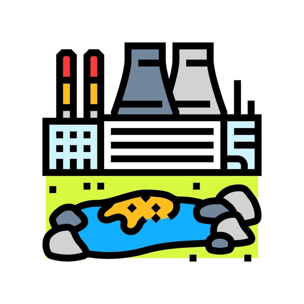 industrial plant near polluted lake chemical pollution color icon illustration vector