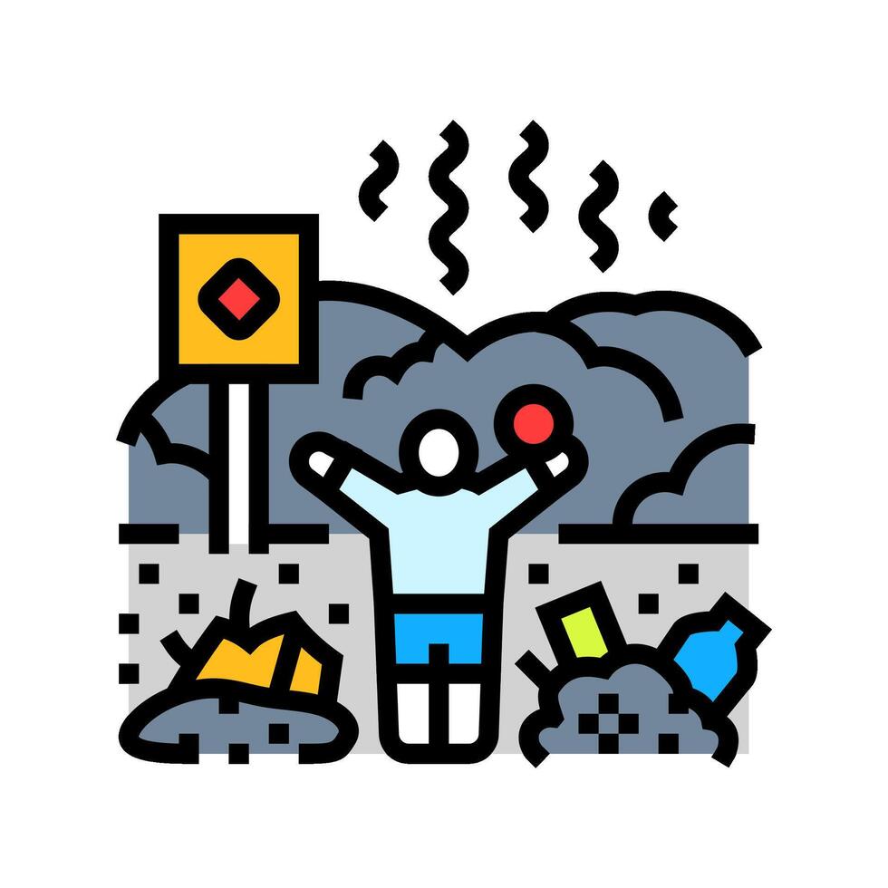 child playing near toxic waste dump chemical pollution color icon illustration vector