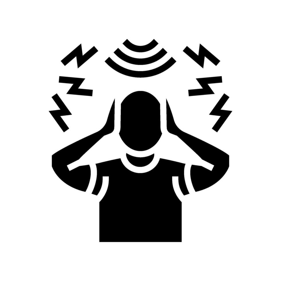 person covering ears due loud noise glyph icon illustration vector