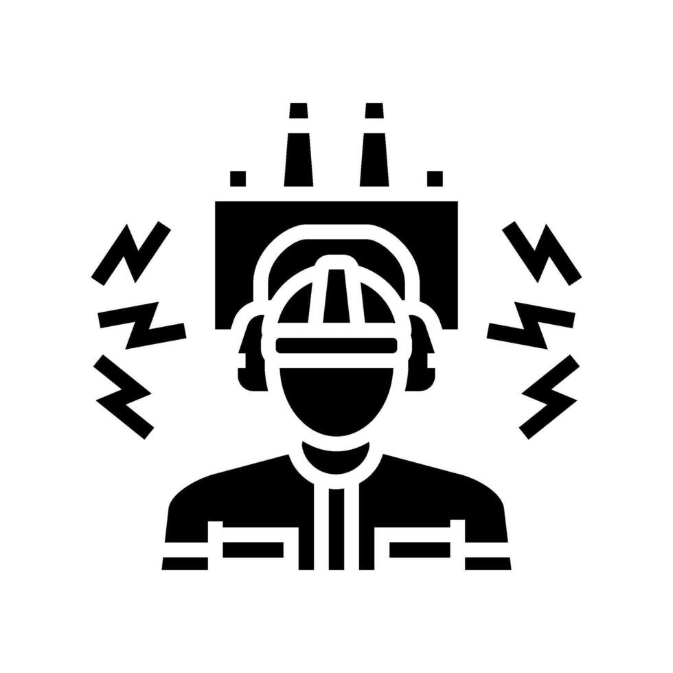 worker using ear protection noisy factory glyph icon illustration vector